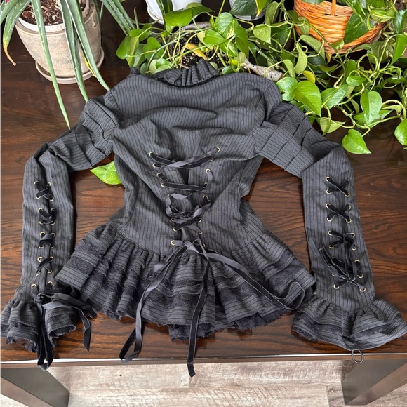 Black Lace-Up Women's Blouse - Picture 2 of 3